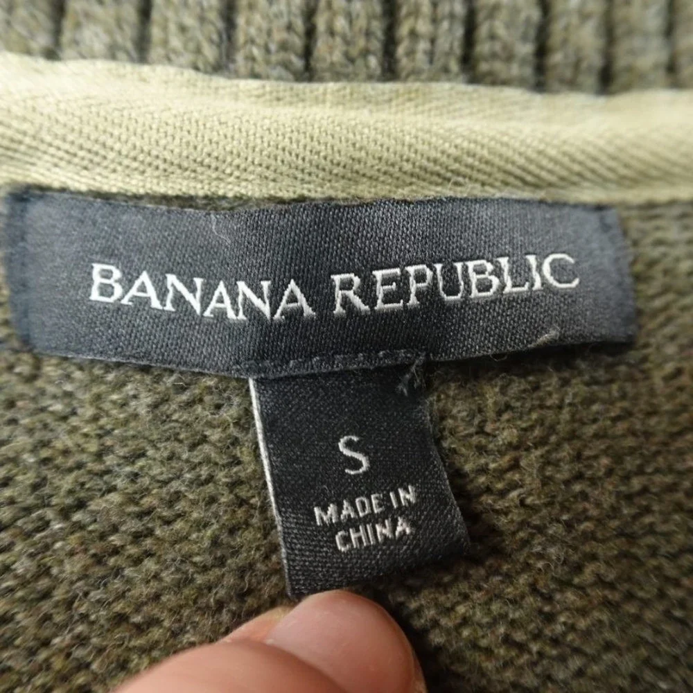 Banana Republic Sweater Mens S‎ Green Knit Pullover Shawl Collar Sweatshirt Cozy